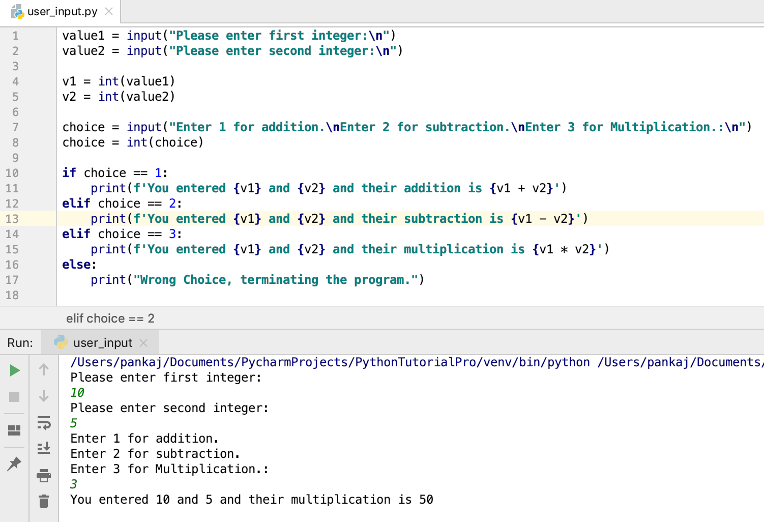 Python 用户输入选择